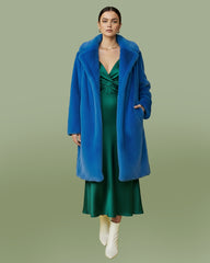 Blue Faux Fur Maxi Duchess Coat