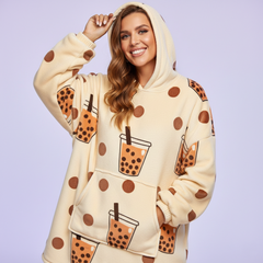 Milk Tea Lazy Clothes – Cozy Oversized Loungewear Pullover Hoodie