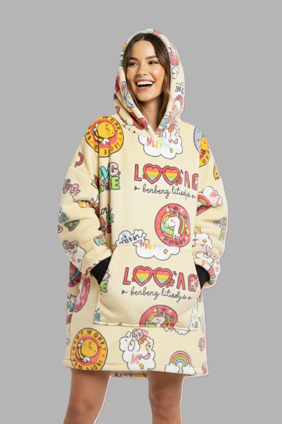 Slogan Pattern Cozy Wearable Blanket Hoodie – Oversized Pullover