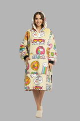 Slogan Pattern Cozy Wearable Blanket Hoodie – Oversized Pullover