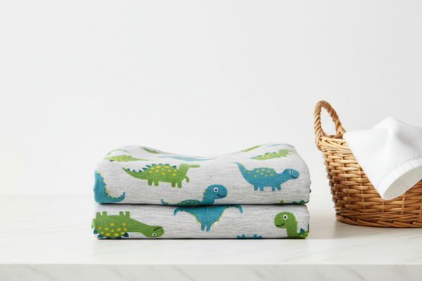 Freshly washed dinosaur pajamas neatly folded